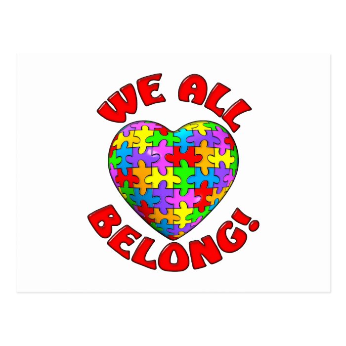 We all belong puzzle heart post card