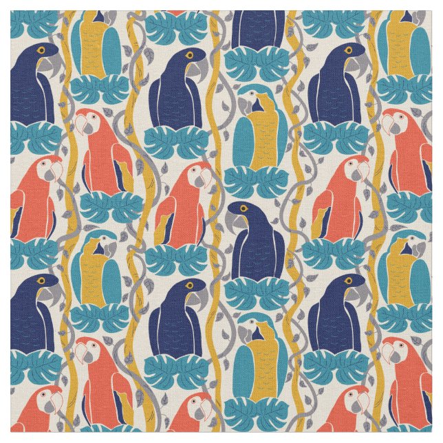 We All Caw For Macaws Tropical Bird Pattern Fabric (Close Up)