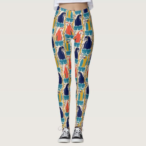 We All Caw For Macaws Tropical Bird Pattern Leggings