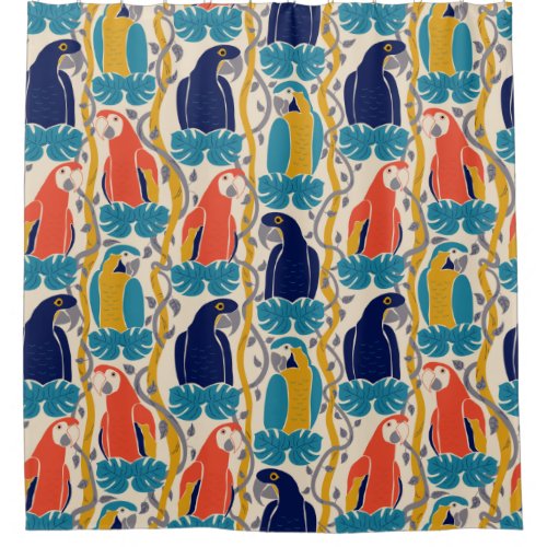 We All Caw For Macaws Tropical Bird Pattern Shower Curtain