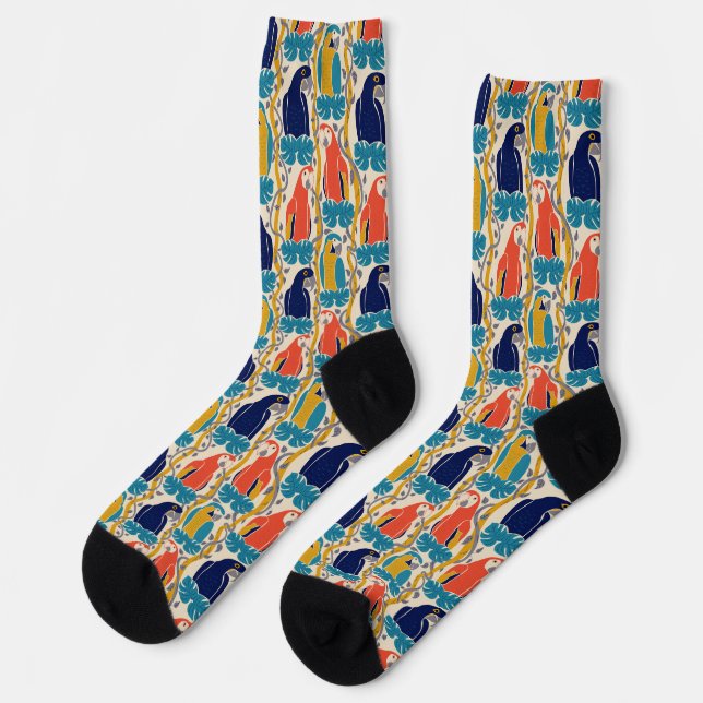 We All Caw For Macaws Tropical Bird Pattern Socks (Left)