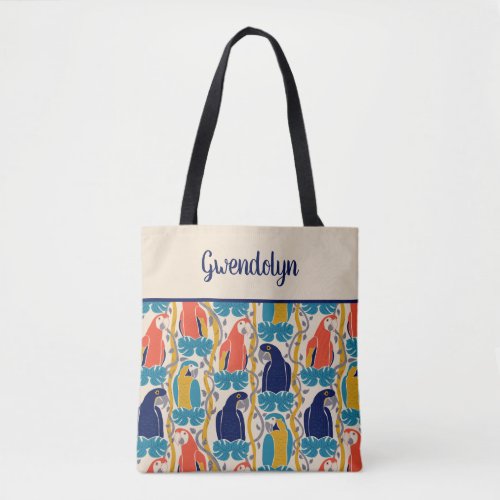 We All Caw For Macaws Tropical Bird Pattern Tote Bag
