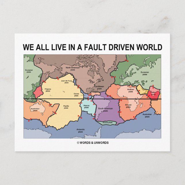 We All Live In A Fault Driven World (Geology Map) Postcard (Front)