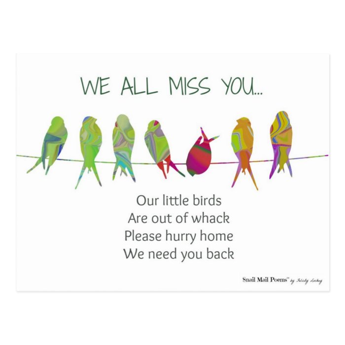 We All Miss You Poem Kids Post Cards