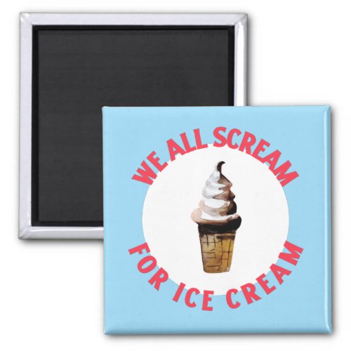 We All Scream For Ice Cream Retro Hand_Drawn Blue Magnet