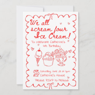 We all Scream Four Ice Cream Birthday Invitation