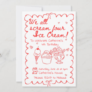 We all Scream Four Ice Cream Birthday Invitation