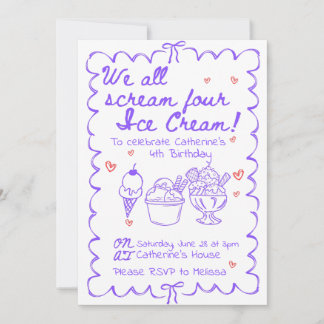 We all Scream Four Ice Cream Birthday Invitation