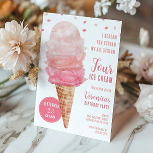 We All Scream FOUR Ice Cream Birthday Party Invite
