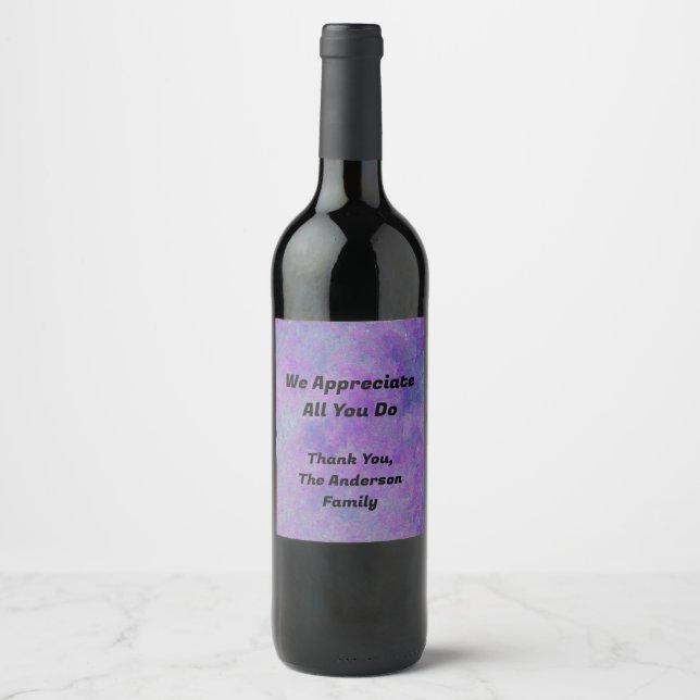 We Appreciate You From Family Abstract Thank You Wine Label (Front)