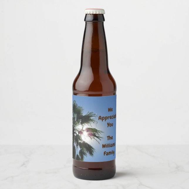 We Appreciate You From Family Palm Tree Thank You Beer Bottle Label (Front)