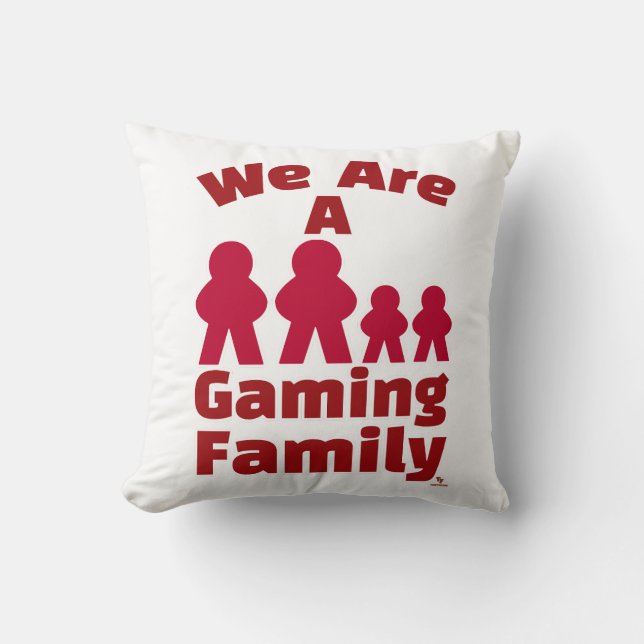 We Are A Gaming Family Fun Meeple Art Throw Pillow (Front)