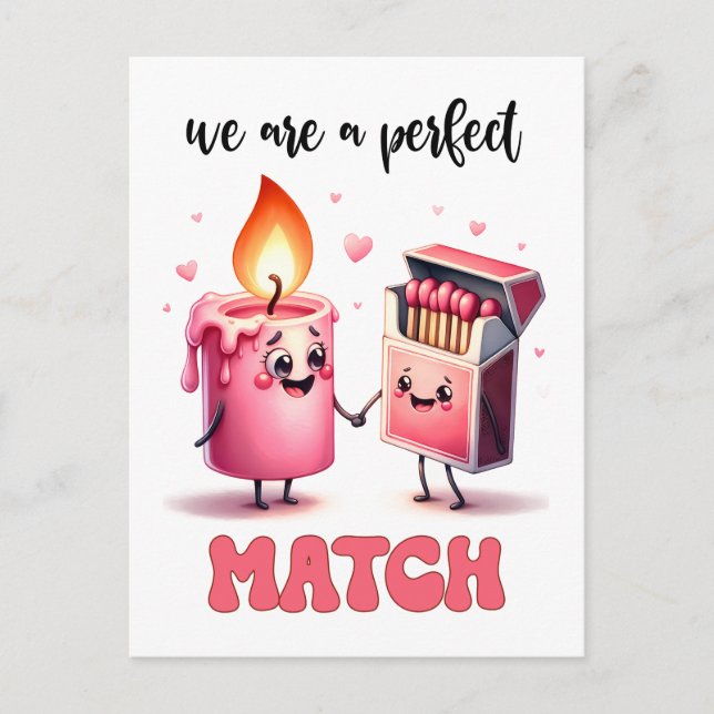 We are a Perfect Match Funny Punny Valentine Postcard (Front)