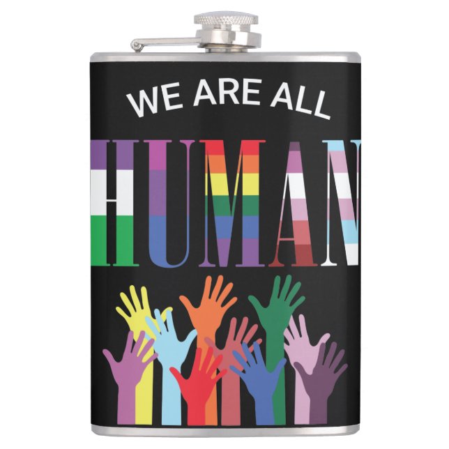 We Are All Human Colorful Hands Wrapped Flask (Front)