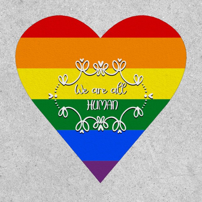 We Are All Human LGBTQ Pride Month Heart Shape Patch (Front)