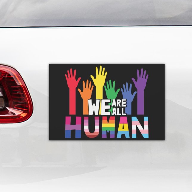 We are all human LGBTQ pride rainbow hands Car Magnet (Creator Uploaded)