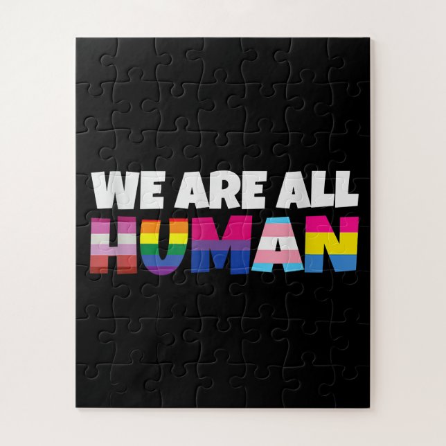 We Are All Human Proud LGBT Rainbow Flag Jigsaw Puzzle (Vertical)