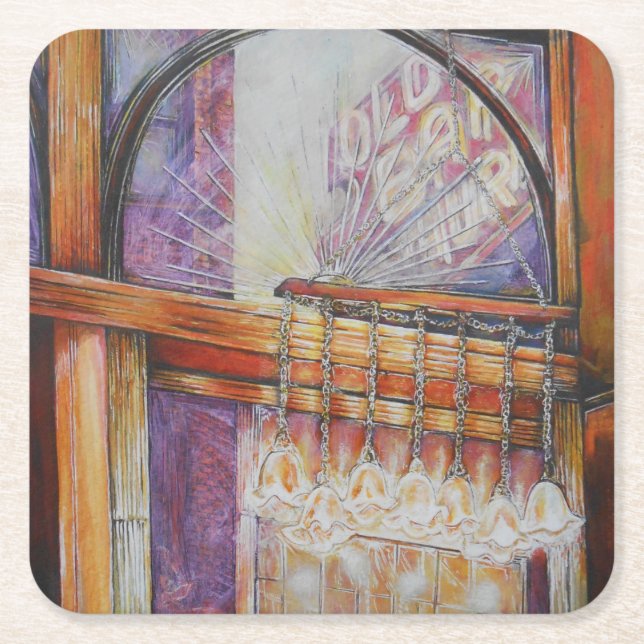 We Are All Moths Flying Around the Same Light. Square Paper Coaster (Front)