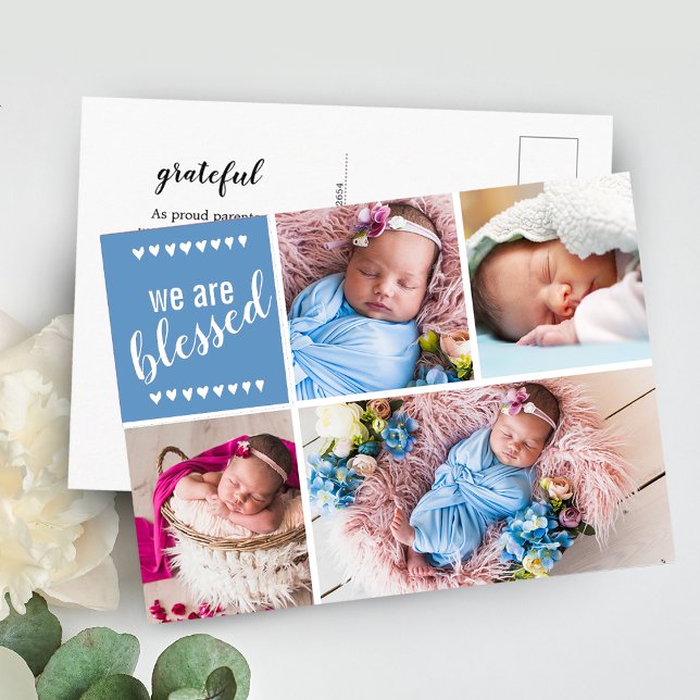 We Are Blessed Birth Announcement Thank You Photo Postcard (Creator Uploaded)