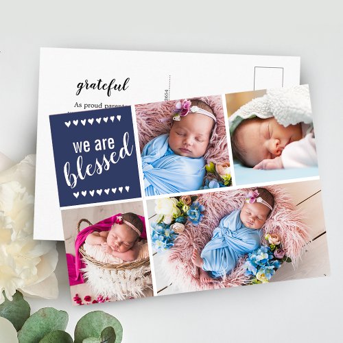 We Are Blessed Birth Announcement Thank You Postcard