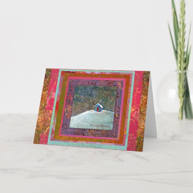 We are blessed little house snow winter art holiday card (Front)