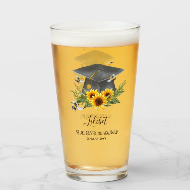 We Are BUZZED! GRADUATION Gift Personalized BEES Glass (Front Filled)