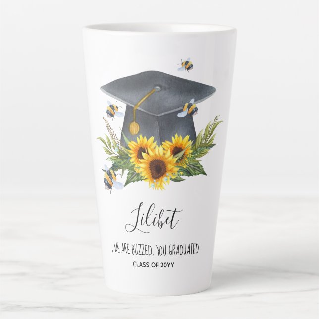 We Are BUZZED! GRADUATION Gift Personalized BEES Latte Mug (Front)