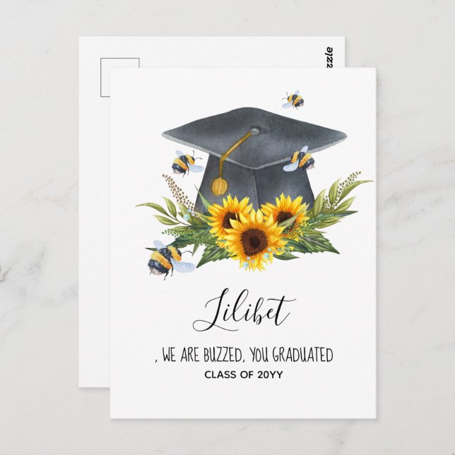 We Are BUZZED! GRADUATION Gift Personalized BEES Postcard (Front/Back)