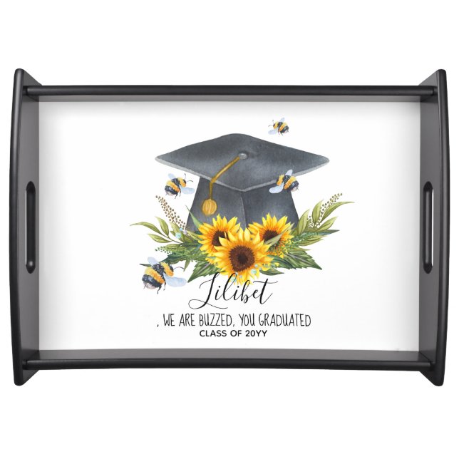 We Are BUZZED! GRADUATION Gift Personalized BEES Serving Tray (Front)