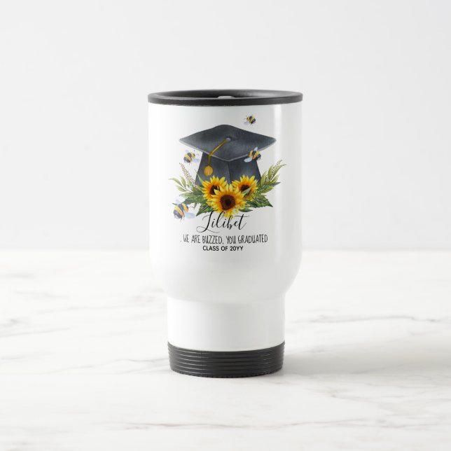 We Are BUZZED! GRADUATION Gift Personalized BEES Travel Mug (Center)