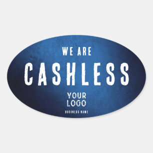 We are Cashless - Blue Grunge Gradient Oval Sticker