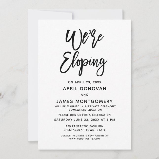 We are Eloping Brush Typography Wedding Invitation (Front)