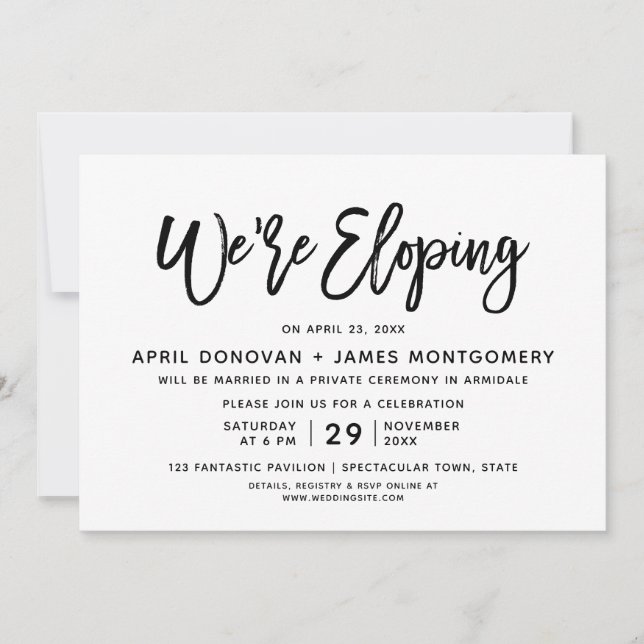 We are Eloping Brush Typography Wedding Invitation (Front)