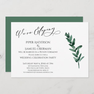 We Are Eloping Green Painted Leaves Reception-Only Invitation