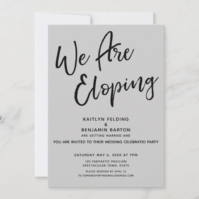 We Are Eloping Modern Casual Simple Gray Party Invitation (Front)