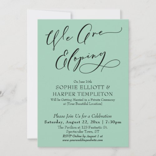 We Are Eloping Simple Light Green Celebration Invitation