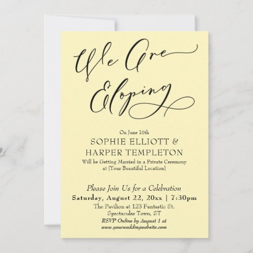 We Are Eloping Simple Pale Yellow Celebration Invitation
