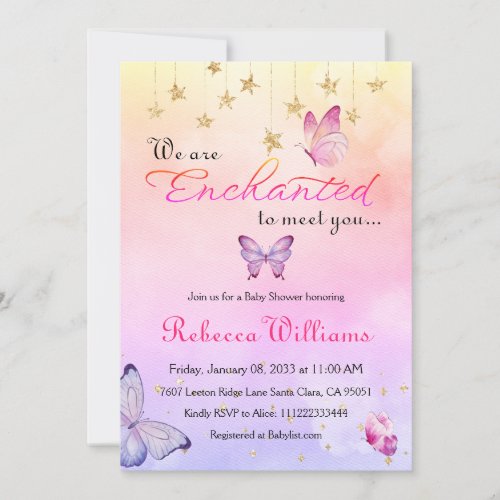 We Are Enchanted Purple Butterfly Baby Shower Invitation