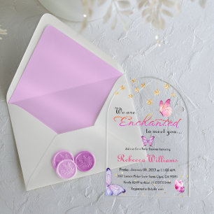 We Are Enchanted To Meet You Butterfly Baby Shower Acrylic Invitations