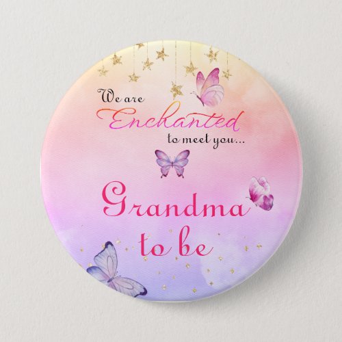We Are Enchanted To Meet You Butterfly Baby Shower Button