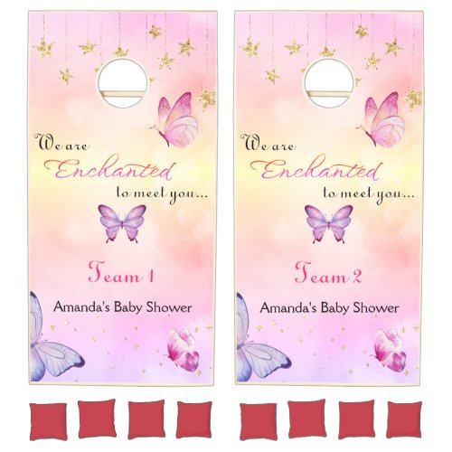 We Are Enchanted To Meet You Butterfly Baby Shower Cornhole Set