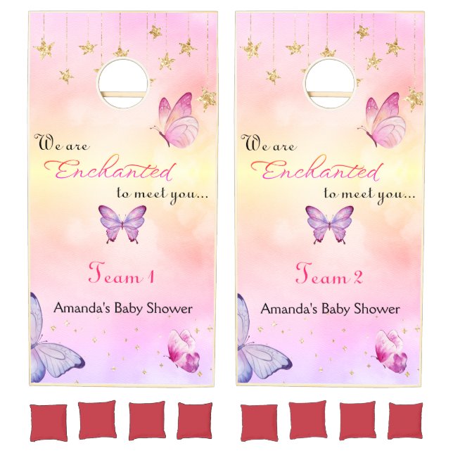 We Are Enchanted To Meet You Butterfly Baby Shower Cornhole Set (Set)