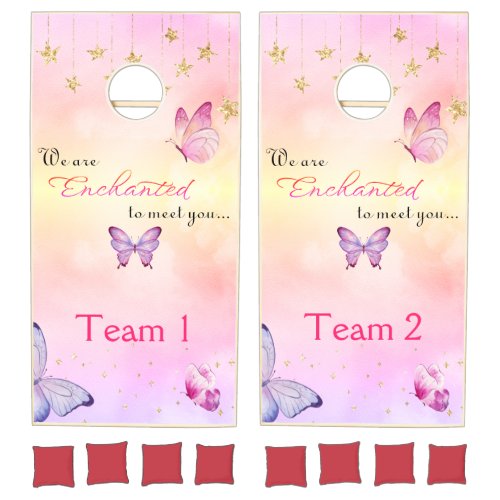 We Are Enchanted To Meet You Butterfly Baby Shower Cornhole Set