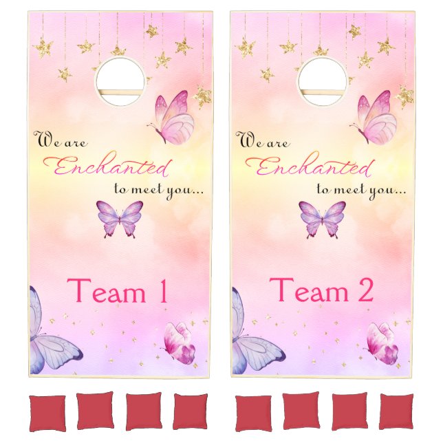 We Are Enchanted To Meet You Butterfly Baby Shower Cornhole Set (Set)