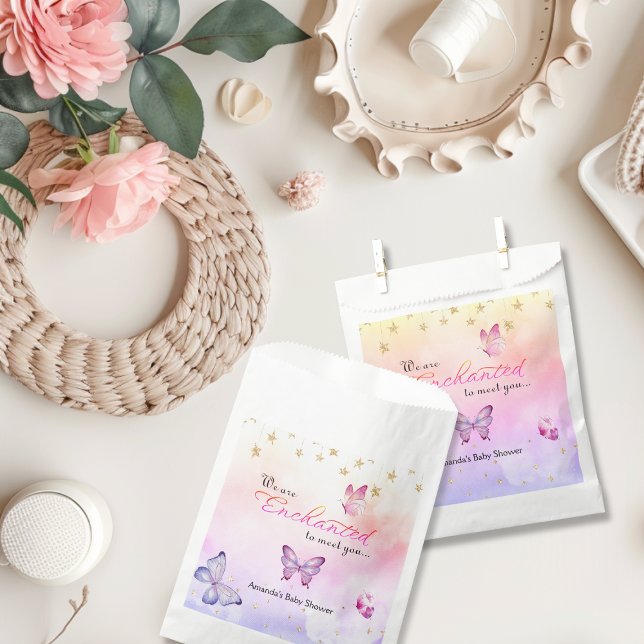 We Are Enchanted To Meet You Butterfly Baby Shower Favor Bag (Creator Uploaded)