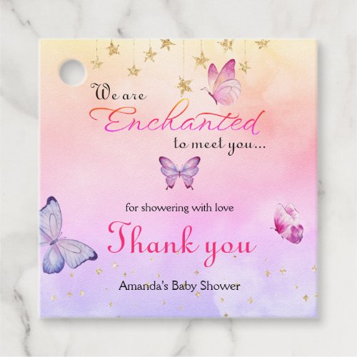 We Are Enchanted To Meet You Butterfly Baby Shower Favor Tags