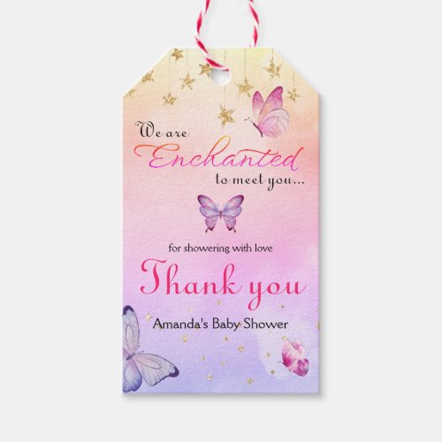 We Are Enchanted To Meet You Butterfly Baby Shower Gift Tags