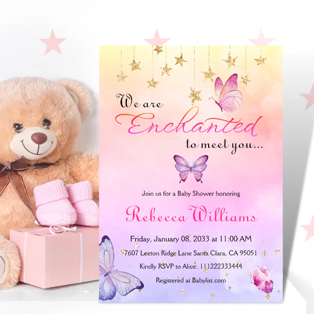 We Are Enchanted To Meet You Butterfly Baby Shower Invitation Zazzle