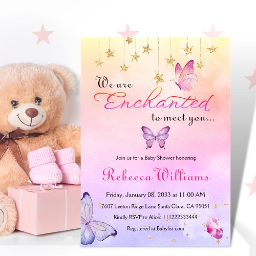 We Are Enchanted To Meet You Butterfly Baby Shower Invitation
