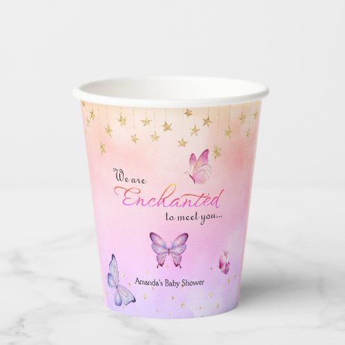 We Are Enchanted To Meet You Butterfly Baby Shower Paper Cups